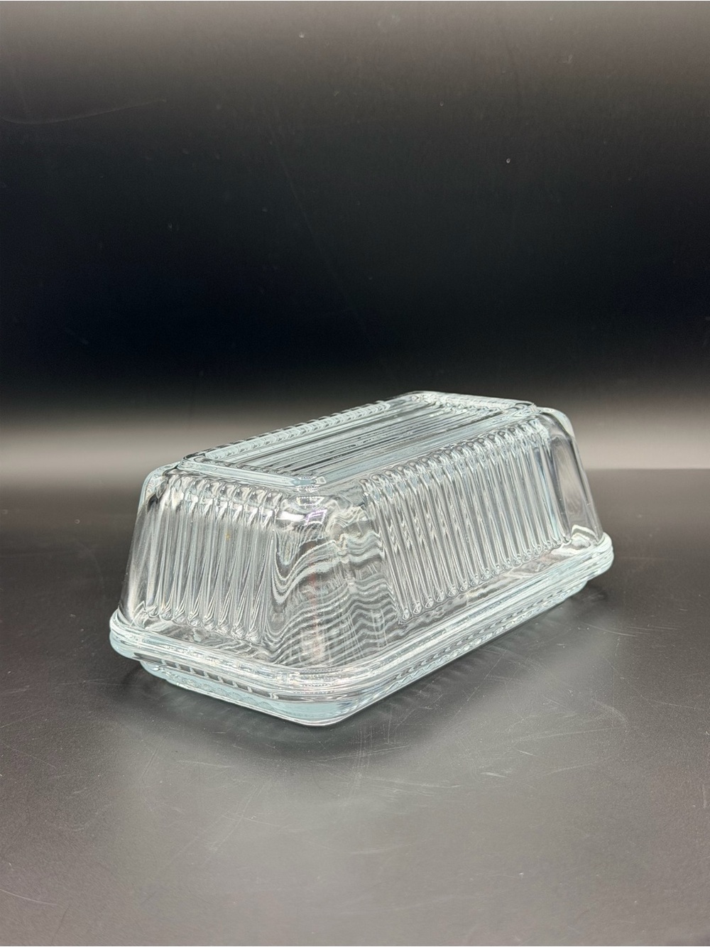 Vintage Pasabahçe Ribbed Glass Butter Dish w/Lid Refrigerator Butter Keeper HTF